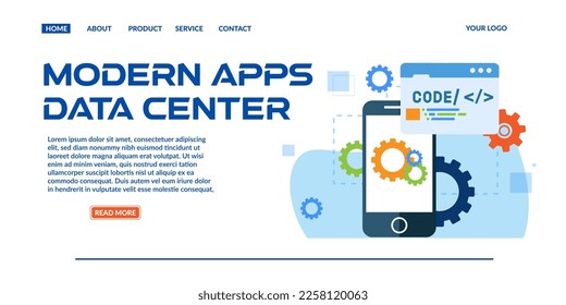 landing page Modern Apps Data Center tech for website, vector, illustration