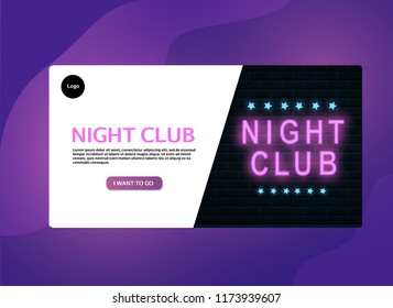 Landing page in neon color. Web site layout or business card site. night club in neon color. vector illustration. banner advertising night club.
