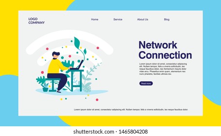 Landing page Network Connection. Web, vector illustration, print.