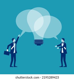 Landing page new idea. The new idea was born as a result of the dialogue. Collaboration. Teamwork. Vector illustration flat design. Isolated on white background.