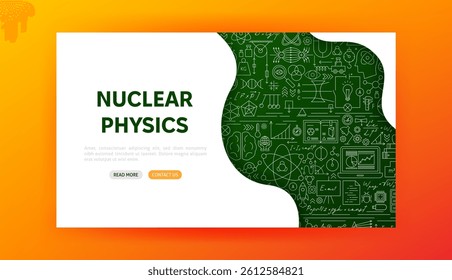 Landing Page Nuclear Physics. Vector Illustration of Outline Design. Science, Biology, Chemistry and Laboratory Web Banners.