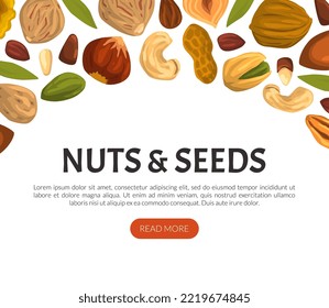 Landing Page with Nuts and Seeds Vector Web Banner Template