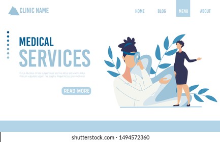 Landing Page Offering Medical Service for Pregnant Women. Doctor and Client in Family Way Having Dialogue and Examination. Online Maternity Consultation and Support. Vector Flat Cartoon Illustration