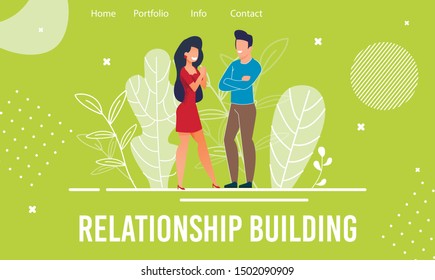 Landing Page Offers Help in Relationship Building and Development. Cartoon Man and Woman Characters Start New or Renew Old Relations. Friendship. Psychological Courses. Vector Flat Illustration
