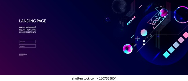 Landing page on a dark background space neon futuristic composition