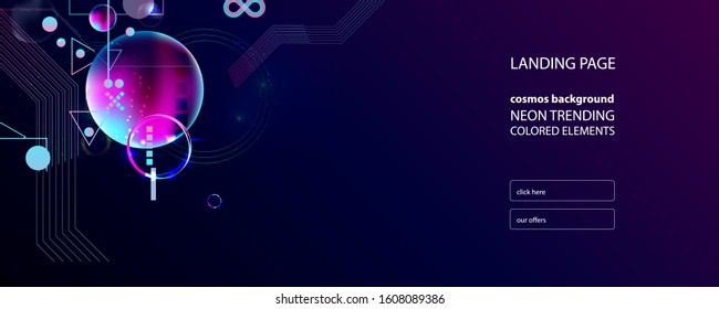 Landing page on a dark background space neon futuristic composition