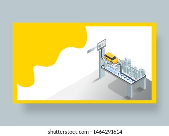 Landing page for Online Cab Booking Process and payment through the debit card concept design in Isometric 3d style.