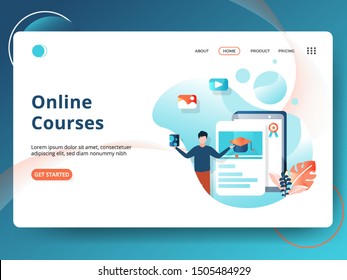 Landing Page Online Courses vector illustration, Education Online concepts, can be used for web pages, templates, UI, mobile apps, banners, flyers. EPS 10