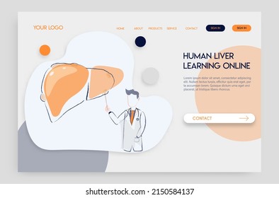 Landing Page Online Doctor Concept. Experts Advise Human Liver In Learning Online.