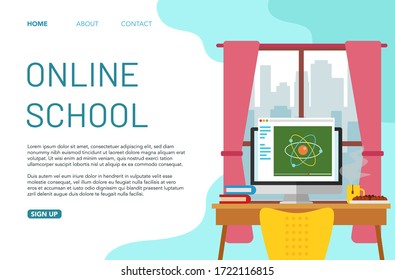 Landing page of online school. The perfect template for an online school in the covid-19 virus quarantine period
