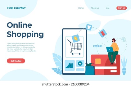 Landing page online shopping use smartphone application. Vector of payment application mobile digital on smartphone for shopping illustration