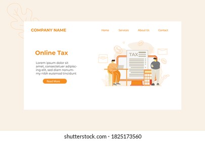 Landing Page Online Tax Concept illustration for Web design, landing page, banner, mobile app, vector flat design