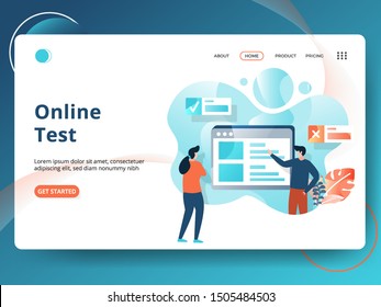 Landing Page Online Test vector illustration, Education Online concepts, can be used for web pages, templates, UI, mobile apps, banners, flyers. EPS 10