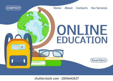 landing page online training. Flat design concept of education for website banner and landing page. Online education, courses and trainings.