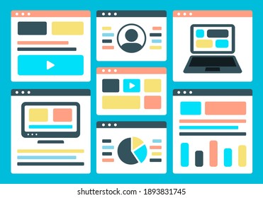 Landing page is open on different devices: laptop, computer, tablet and smartphone. Responsive web design. Flat vector illustration.