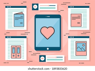 Landing page is open on different devices: laptop, computer, tablet and smartphone. Responsive web design. Flat vector illustration.