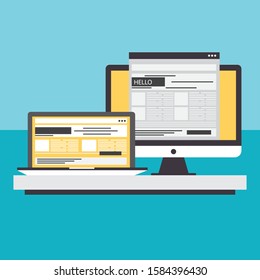 
Landing page optimization flat design vector. Optimization process of landing page with search and media icons