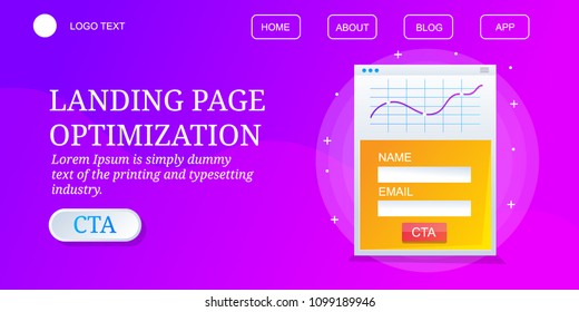Landing page optimization, Landing page SEO flat design vector illustration