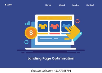 Landing page optimization, Website landing page, Conversion optimization, eCommerce marketing - flat design vector illustration
