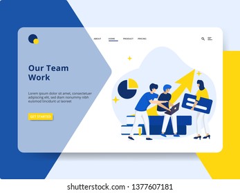 Landing page Our Teamwork Concept, a leader is giving instructions to his team. can be used for onboarding mobile apps, web landing pages, banners, posters. vector-illustration