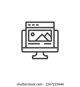 Landing page outline icon. linear style sign for mobile concept and web design. Web design browser window simple line vector icon. Symbol, logo illustration. Pixel perfect vector graphics