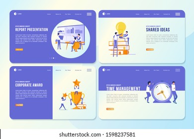 Landing page package with the concept of office workers and office activities in a webpage template