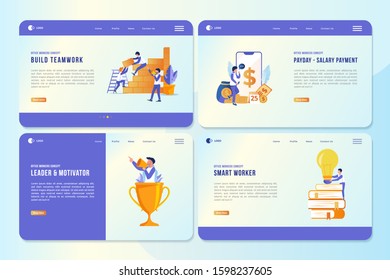 Landing page package with the concept of office workers, illustration of office activity on a webpage template