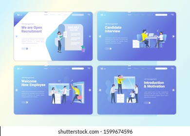 Landing page package with the concepts of job recruitment, job interviews and joining the team on the webpage template