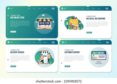 Landing page package with illustrations of opening an online store, E-commerce theme illustration on web pages templates