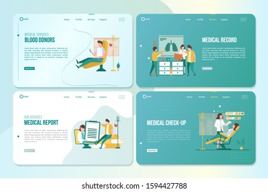 Landing page package with online medical illustrations, Illustration collection of health services on web pages