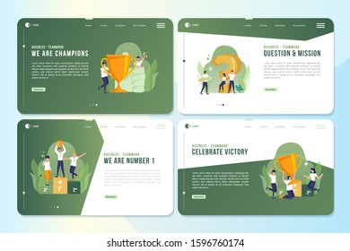 Landing page packages with teamwork concepts, business illustrations as a winning team, achieving success on web page templates