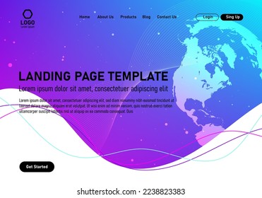 landing page pattern with global map world wide connection globalization technology background for website UI , Annual reports, flyer, poster, cover friendly use vectorEPS.