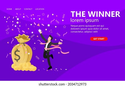 Landing page with people characters. Business platform web banner. vector illustration about the winner. Flat concept great for social media promotional materials.