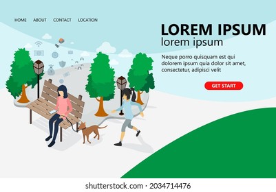 Landing page with people characters. Business platform web banner. vector illustration about women's imagination. Flat concept great for social media promotional materials.