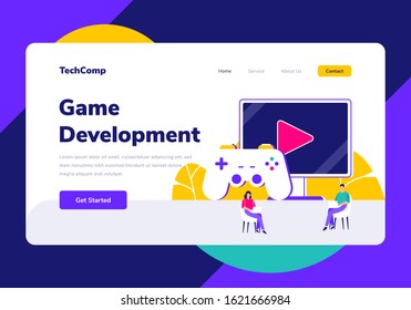 Landing Page People Development Game App Programming Vector Illustration