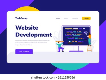 Landing Page People Development Website Programming Vector Illustration