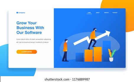 Landing page with People interacting with charts vector 3d illustration. Data analysis, statistics collection.