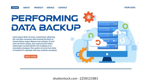 landing page performing data backup IT infrastructure tech for website, vector, illustration