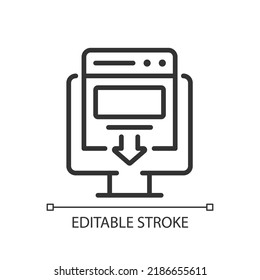 Landing page pixel perfect linear icon. Advertising campaign. Digital marketing. Improving SEO. Thin line illustration. Contour symbol. Vector outline drawing. Editable stroke. Arial font used