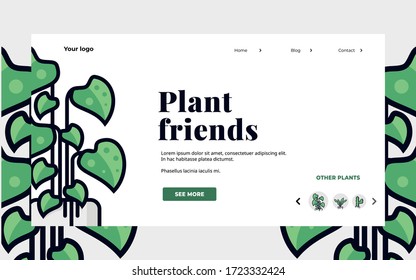 Landing Page With Plants Illustrations For UI website Model, UI Wireframe, UI Skettch and more