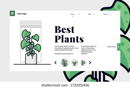 Landing Page With Plants Illustrations For UI website Model, UI Wireframe, UI Skettch and more
