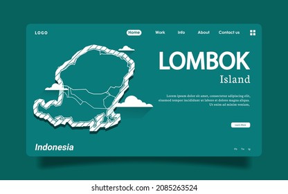 Landing Page - Post template for social media Lombok Island vector map. High detailed illustration. Lombok Island, part of Indonesia, is a country in Asia.