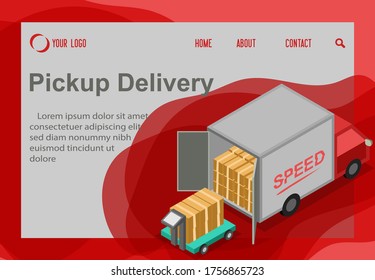 Landing page Processinng pickup car box delivery , vector illustration service distribution truck concept business sign 3d