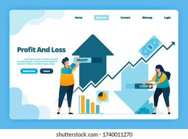 Landing page of profit and loss. Up and down in taking capital gains investment in financial markets. Illustration of landing page, website, mobile apps, poster, flyer svg