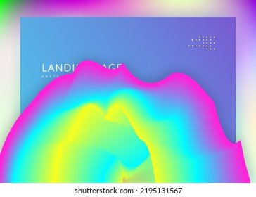 Landing page. Psychedelic banner, interface design. Holographic 3d backdrop with modern trendy blend. Vivid gradient mesh. Landing page with liquid dynamic elements and fluid shapes.