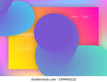 Landing page. Psychedelic mobile, website composition. Holographic 3d backdrop with modern trendy blend. Vivid gradient mesh. Landing page with liquid dynamic elements and fluid shapes.