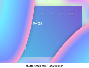 Landing page. Psychedelic website, ui composition. Vivid gradient mesh. Holographic 3d backdrop with modern trendy blend. Landing page with liquid dynamic elements and fluid shapes.