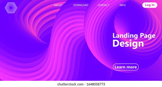 Landing page. Purple background. Fluid shape. Abstract flow. Trendy poster. Colorful futuristic gradient. Geometric background. 3d fluid banner.