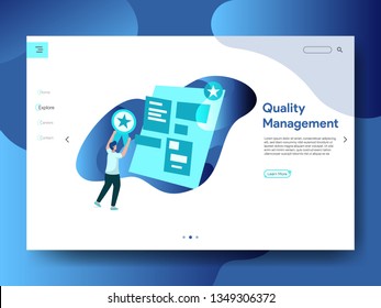 Landing Page Quality Management, the concept of a man carrying a career medal on the board, can be used for landing pages, web, ui, banners, templates, backgrounds, flayer, posters - Vector
