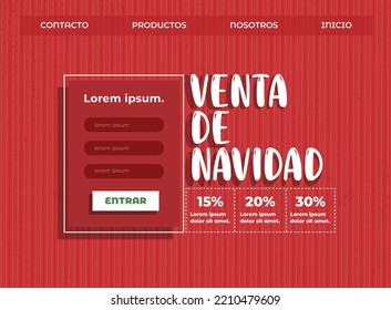 Landing Page. Registration Page For Christmas Sale. The Top Bar Reads: Contact, Products, About Us And Home. Next To The Registration Box It Reads: Christmas Sale. Spanish Language.